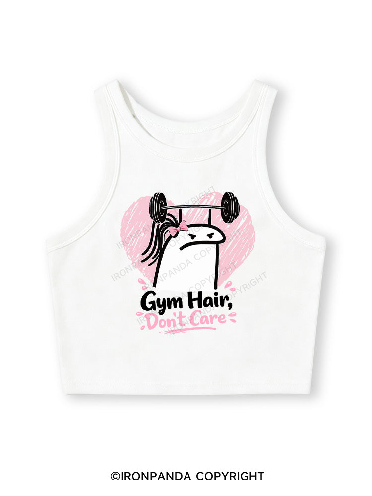 Gym Hair Don't Care Funny Gym Fitted Crop Tank Top