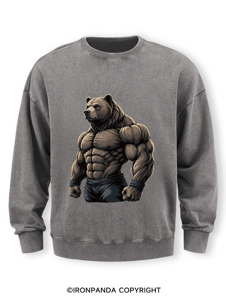 Muscular Bear Bodybuilder Performance Washed Sweatshirt