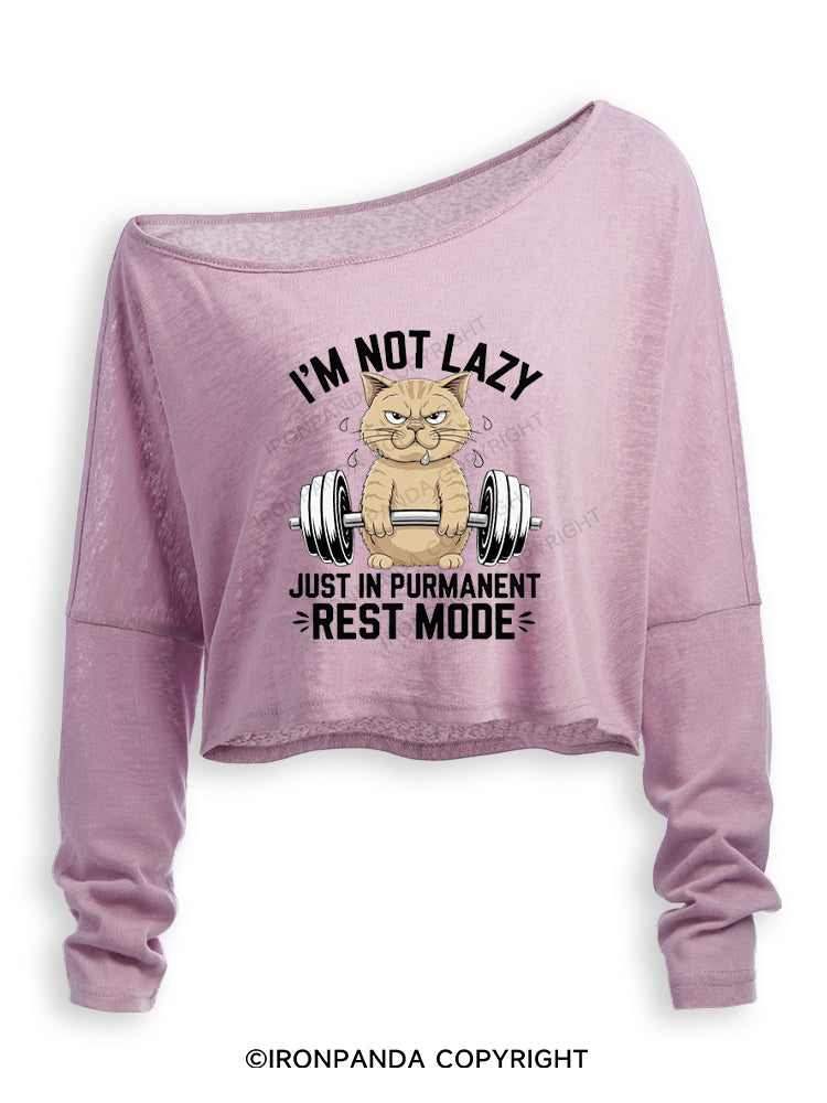 I'M NOT LAZY JUST IN PERMANENT REST MODE Off Shoulder Long Sleeve Crop Top