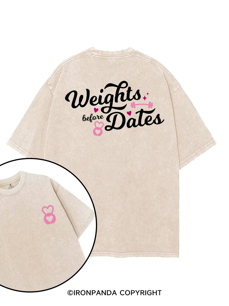 WEIGHTS BEFORE DATES FUNNY GYM printed Gym Shirt