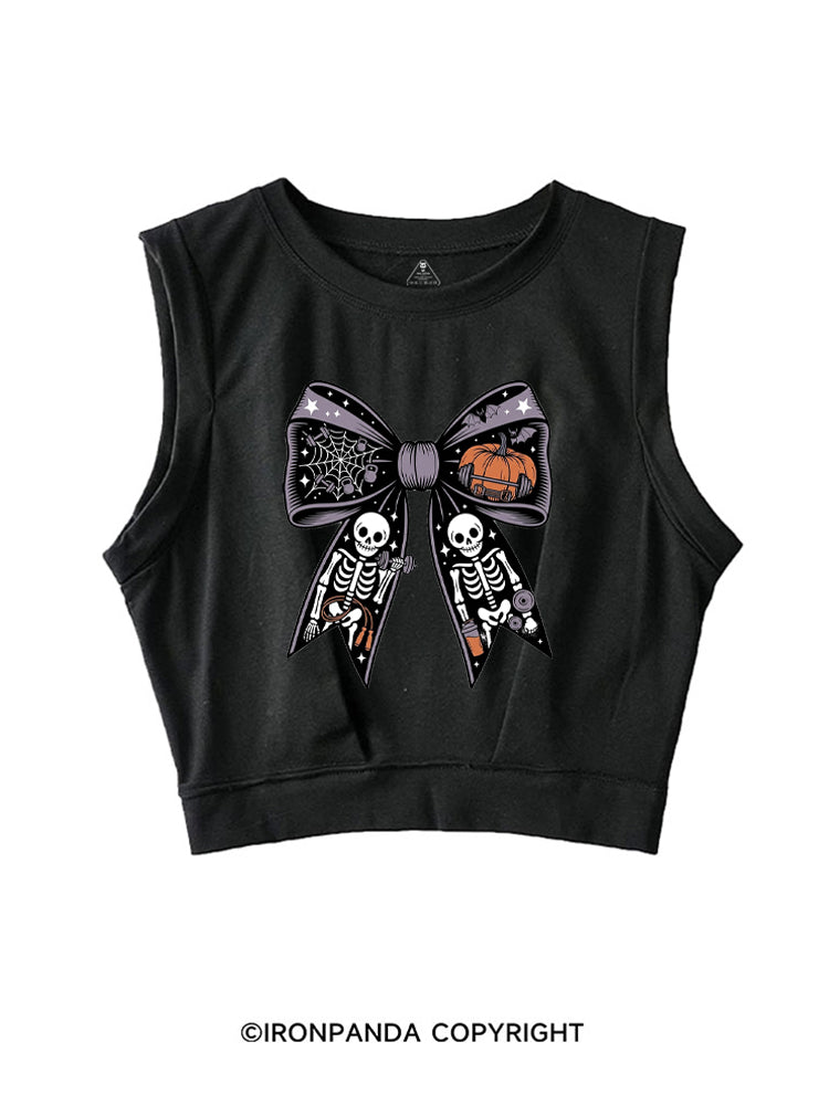 HALLOWEEN BOW SKELETON WORKOUT SLEEVELESS CROP TOPS