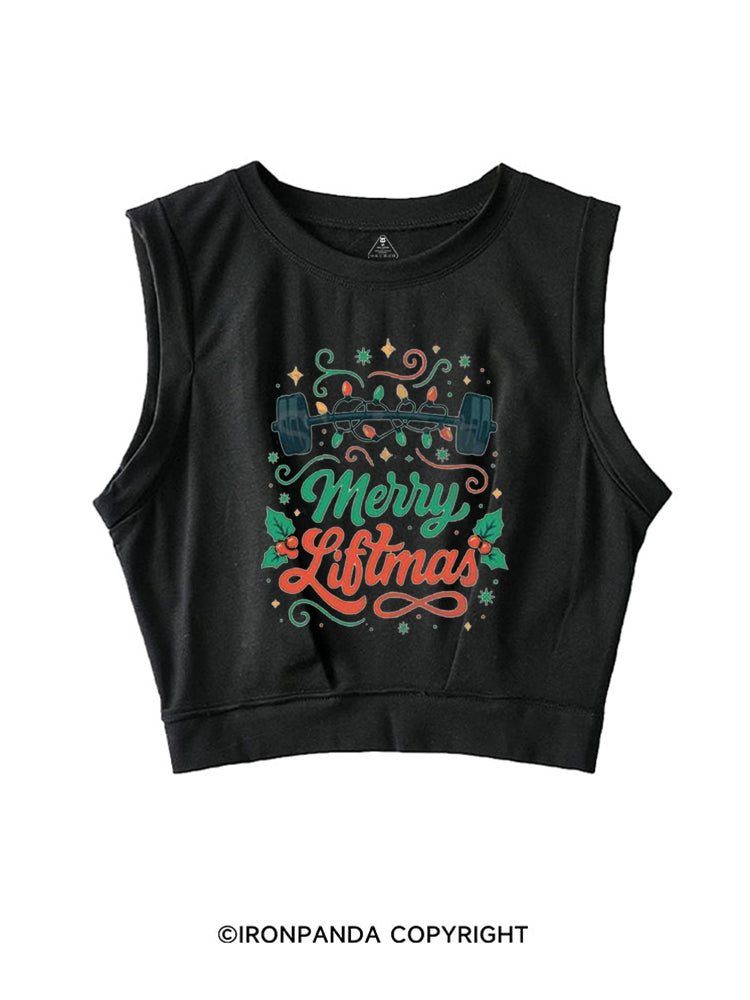 MERRY LIFTMAS STRONG CHRISTMAS SLEEVELESS CROP TOPS