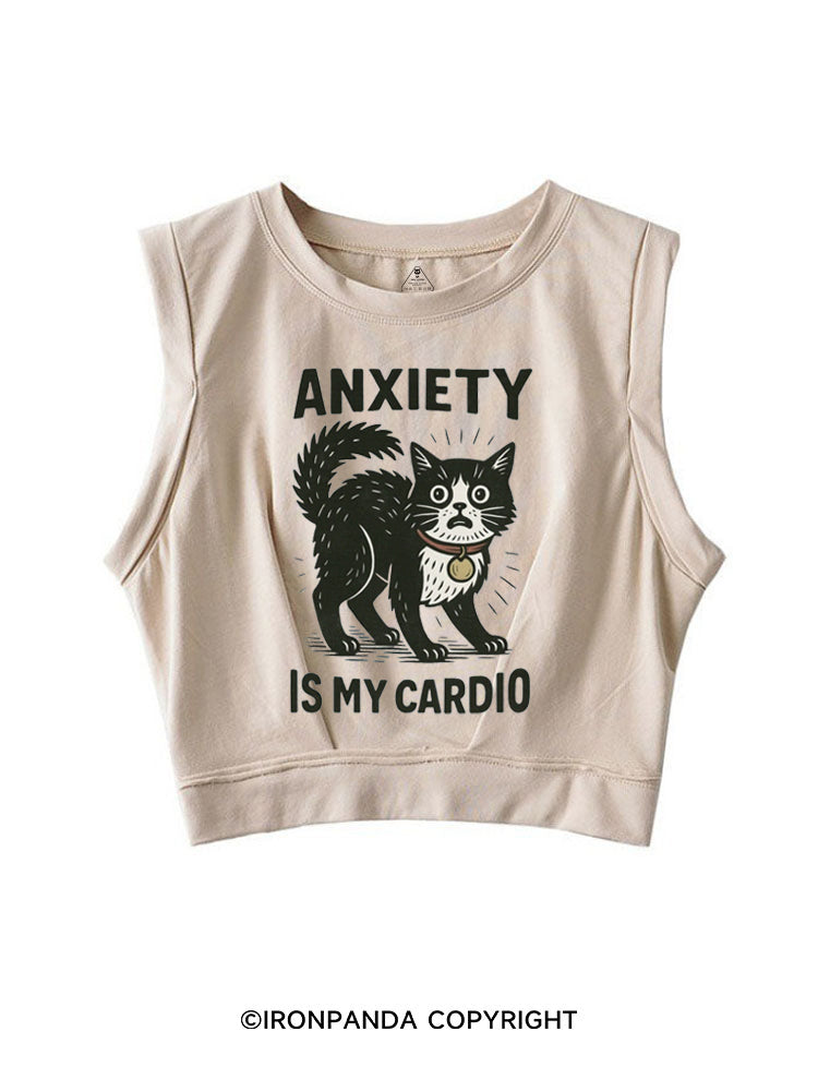 ANXIETY IS MY CARDIO CUTE KITTY SLEEVELESS CROP TOPS