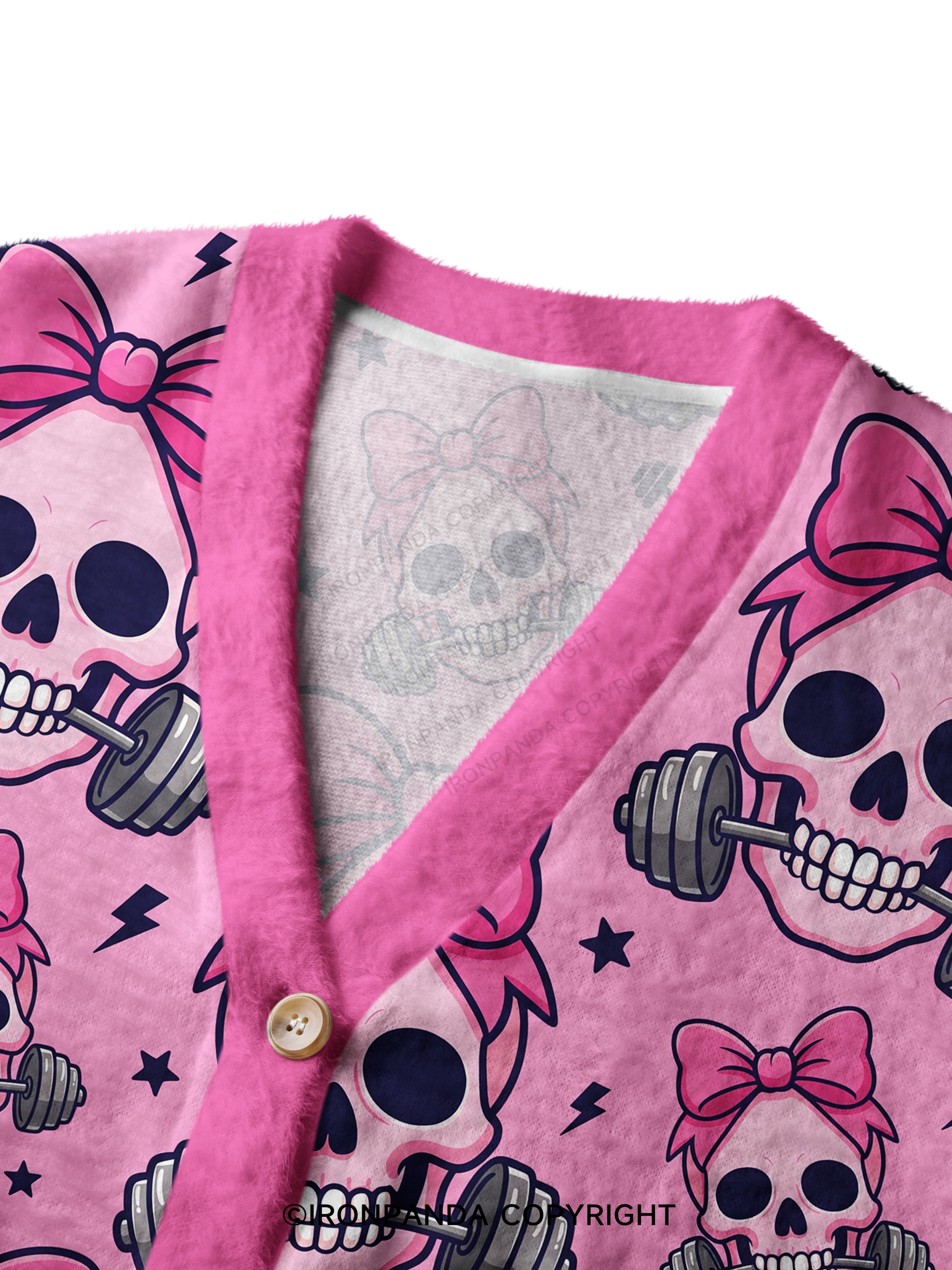 Girly Gym Skull Crop Ugly Cardigan Sweater