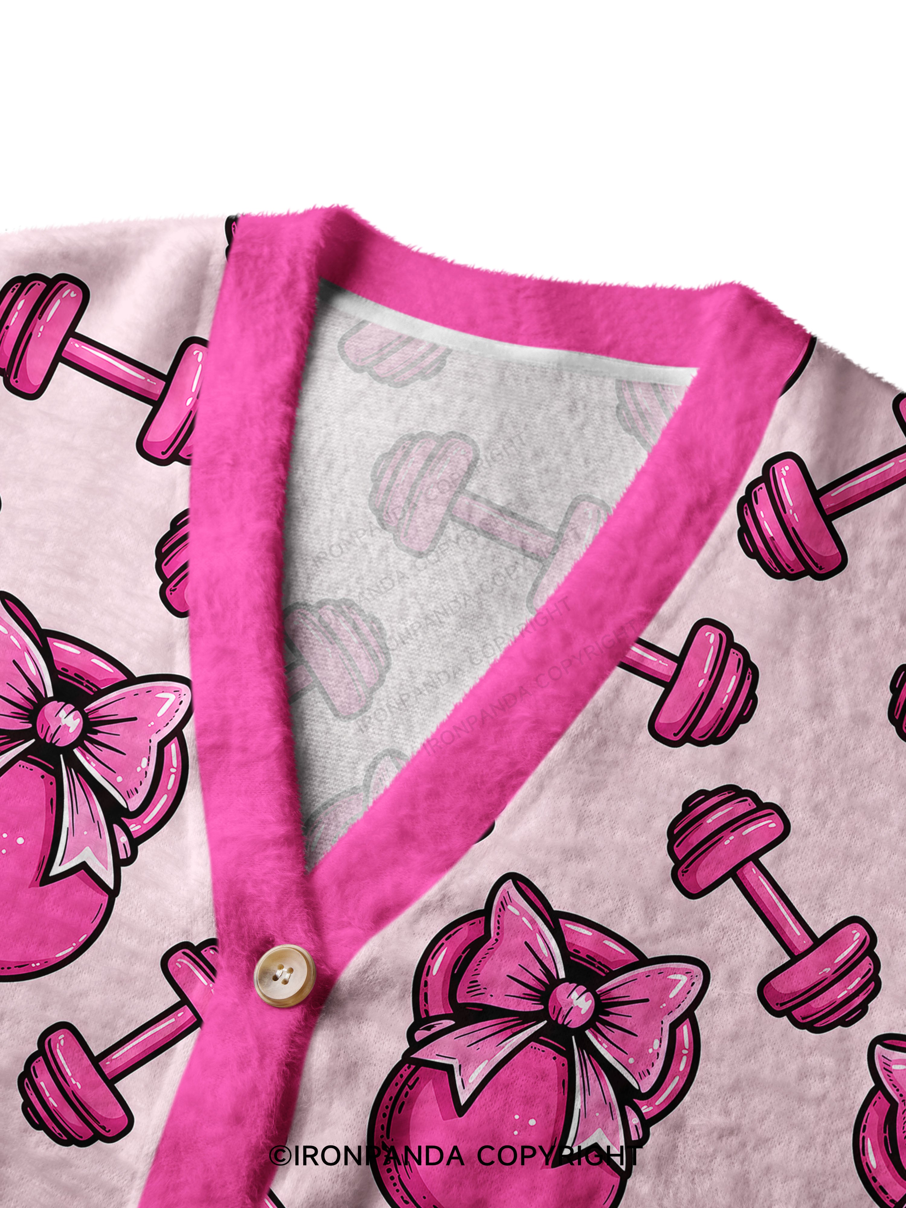 Pink Bow Gym Crop Ugly Cardigan Sweater