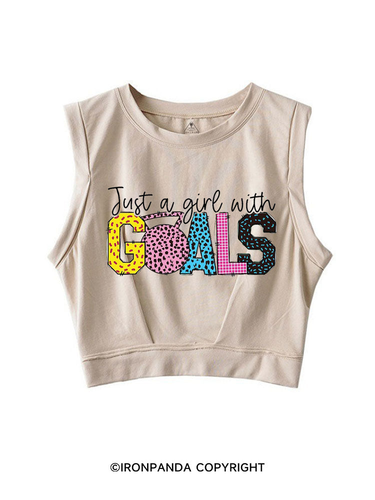 JUST A GIRL WITH GOALS COLORFUL GYM SLEEVELESS CROP TOPS