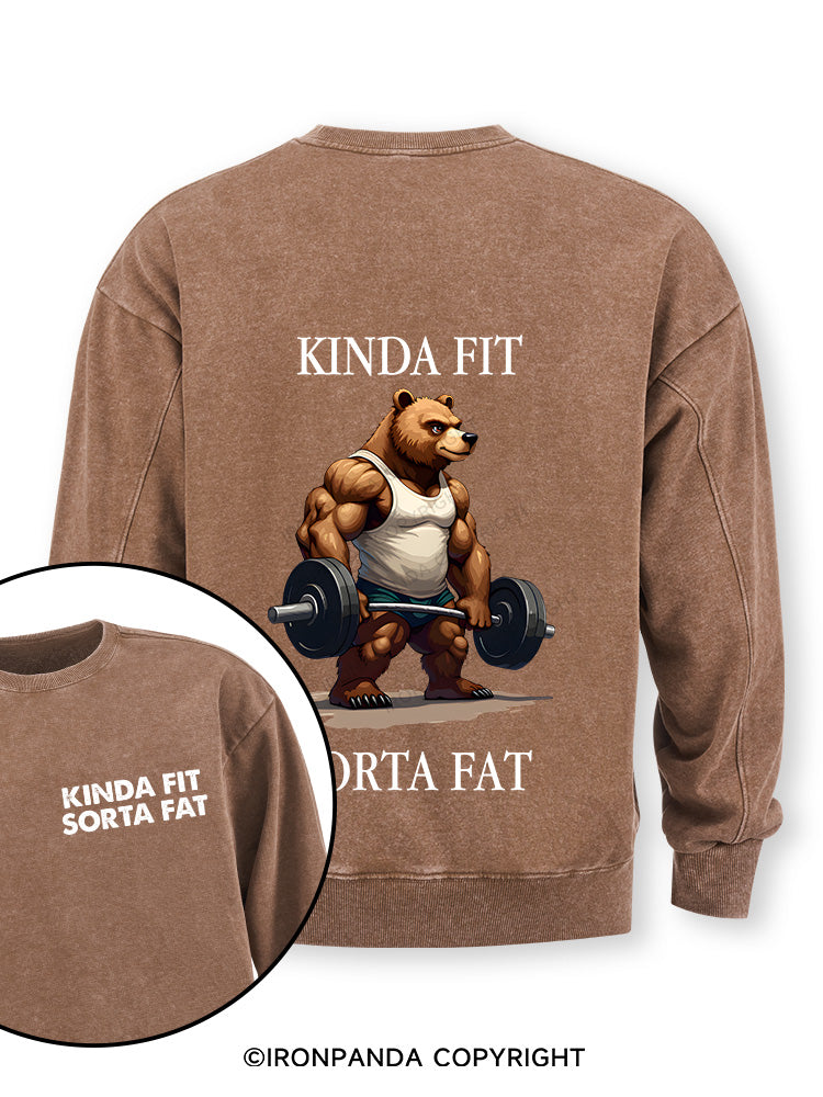KINDA FIT SORTA FAT MUSCLE BEAR Double-Sided Printed Washed Sweatshirt