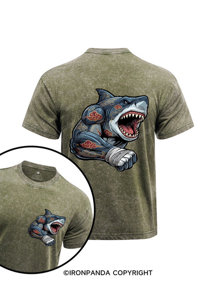 Muscle Shark Printed Washed Gym Shirt
