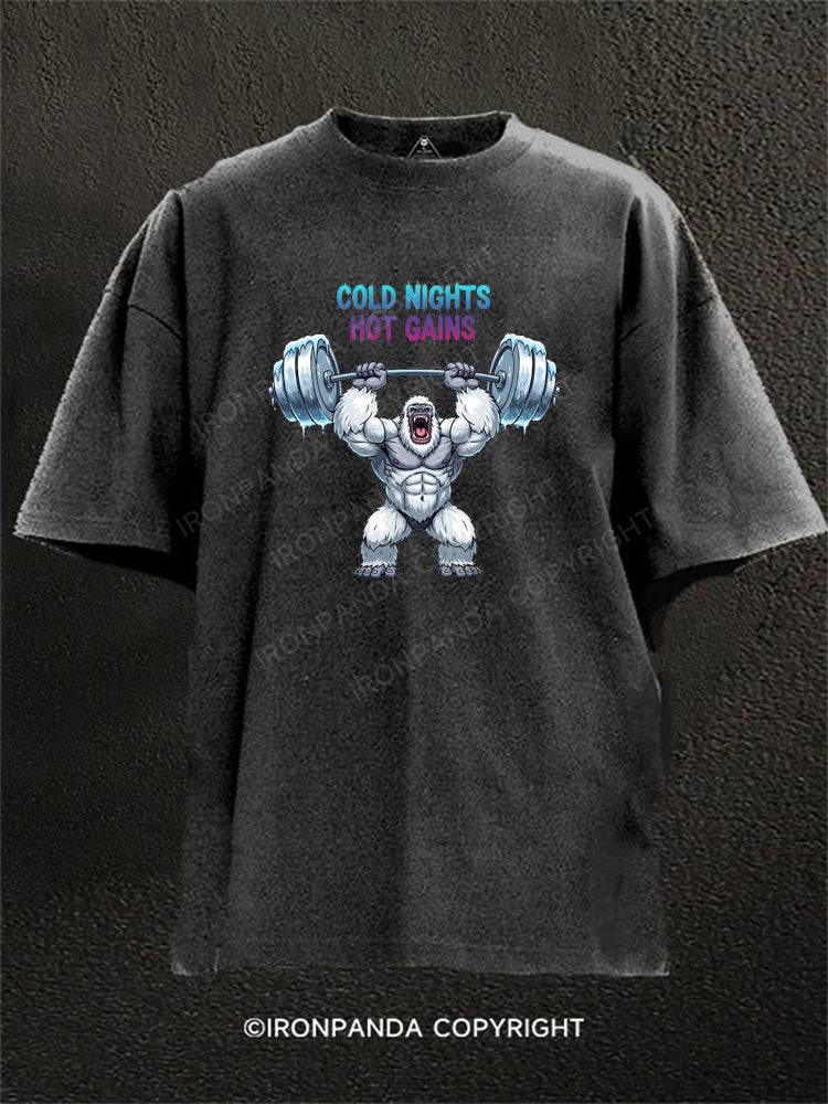 Cold Nights Hot Gains Washed Gym Shirt