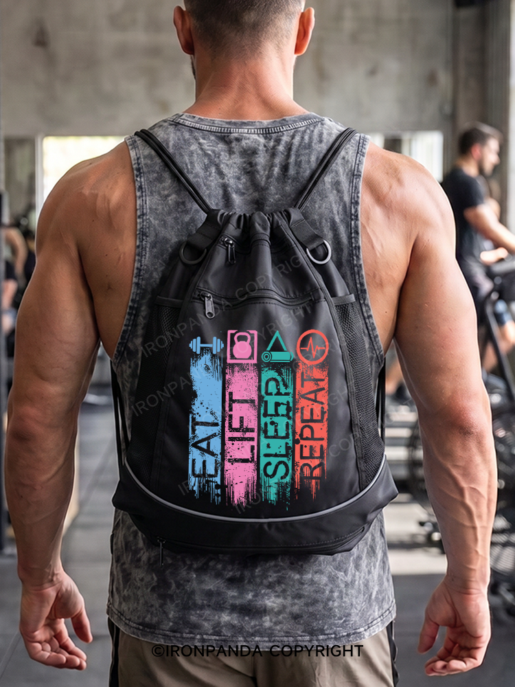 EAT,LIFT,SLEEP,REPEAT Gym Drawstring Bag