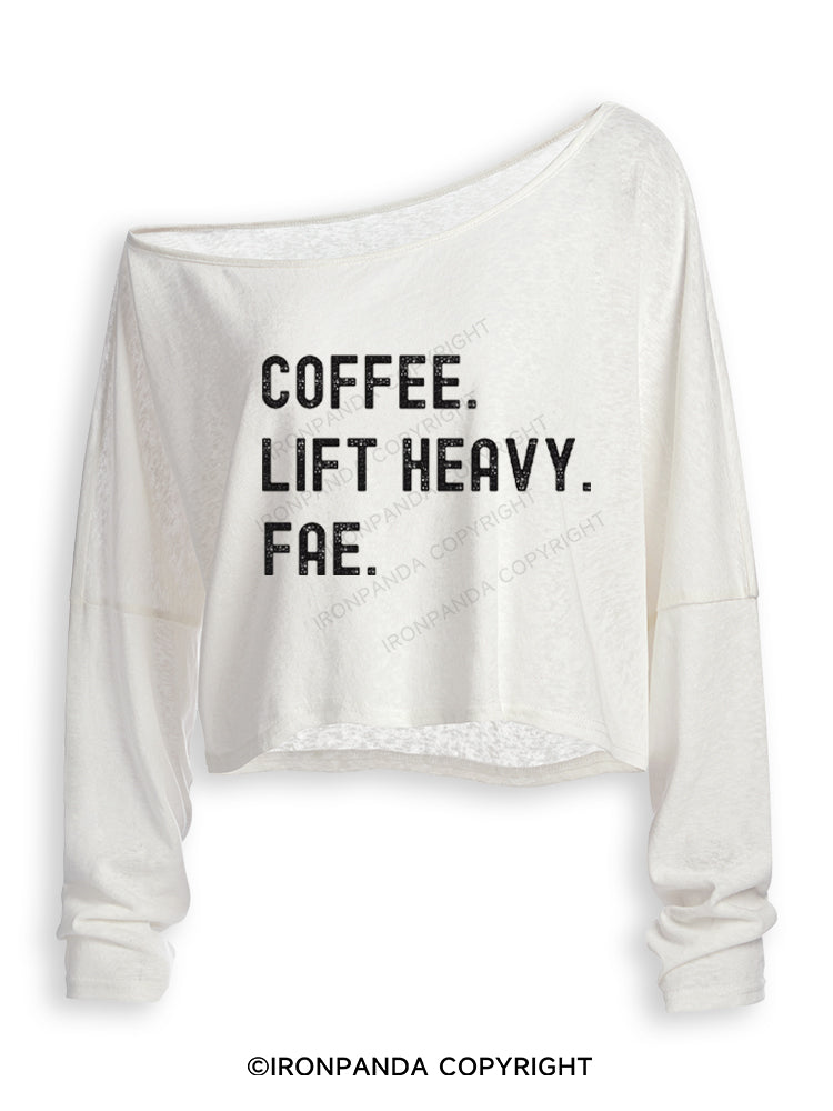 Coffee Lift Heavy Fae Off Shoulder Long Sleeve Crop Top