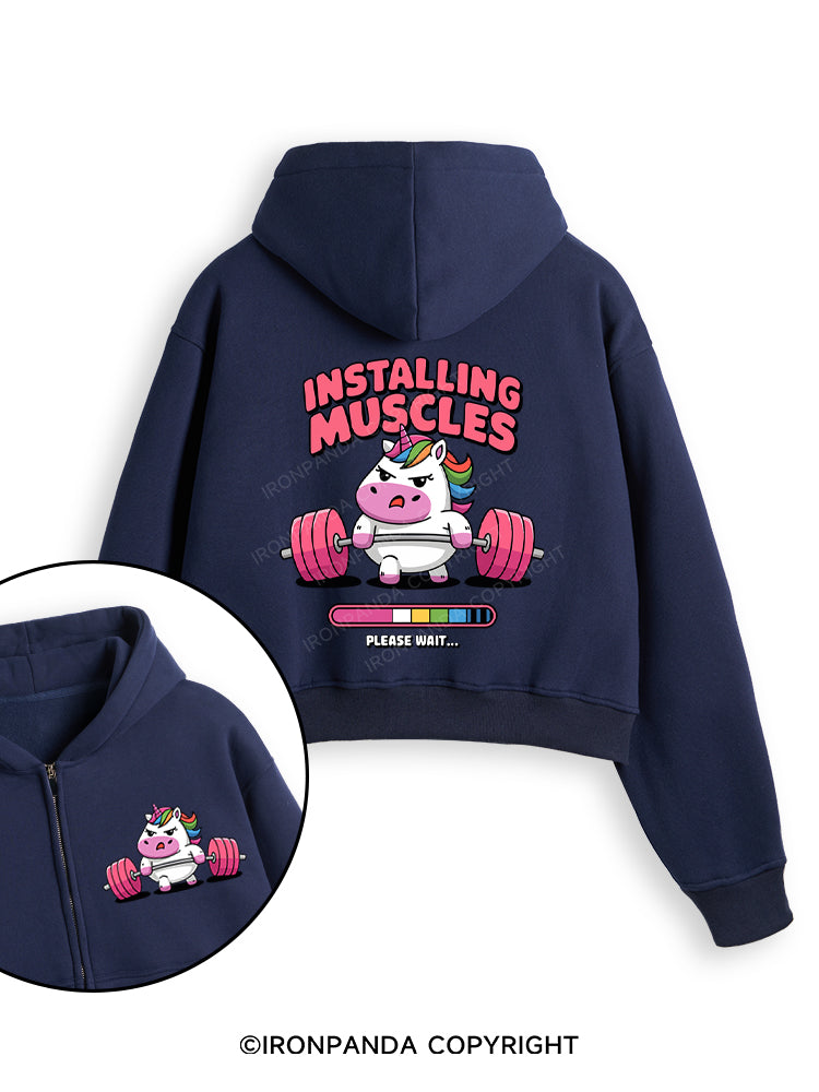 INSTALLING MUSCLES Fleece Crop Zip Up Hoodie