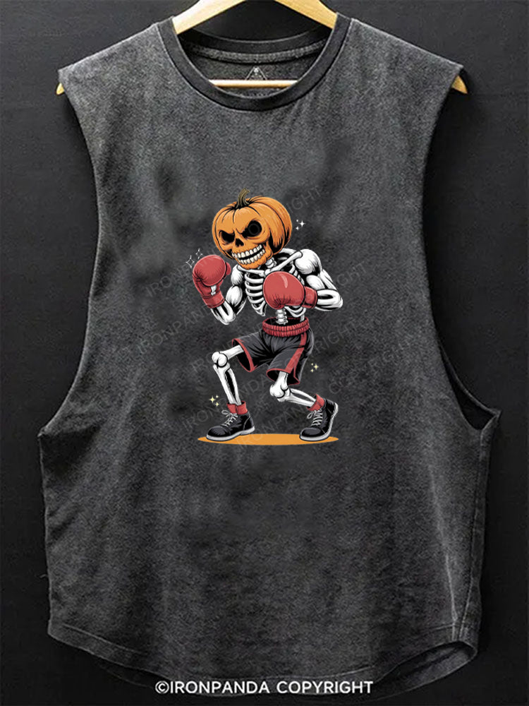 Halloween Boxing Skeleton with Pumpkin Scoop Bottom Cotton Tank
