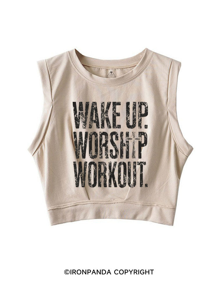 WAKE UP WORSHIP WORKOUT JESUS SLEEVELESS CROP TOPS