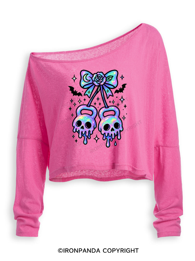 GHOST DRIP KETTLEBELLS Off Shoulder Long Sleeve Crop Top
