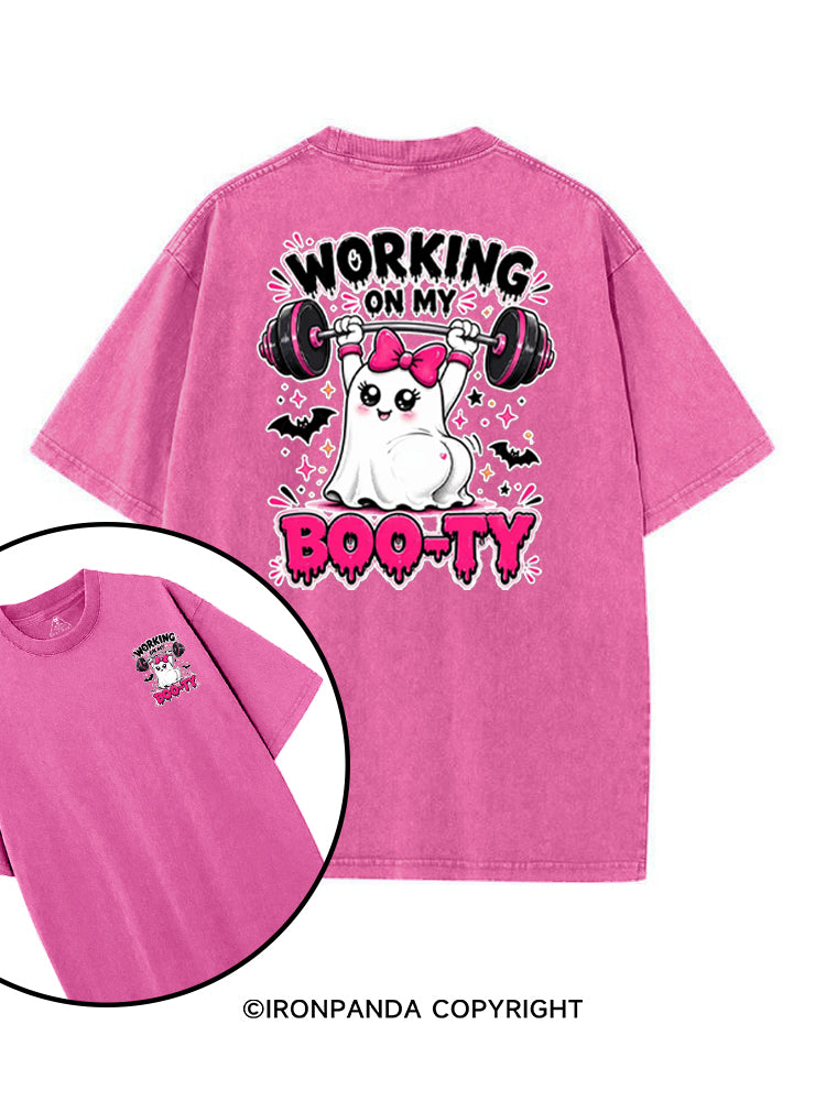 WORKING ON MY BOO-TY CUTE GYM GHOST printed Gym Shirt