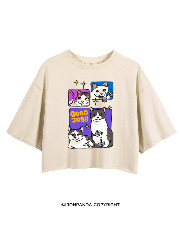 GOOD JOB BE YOURSELF GYM KITTY CROP TOPS