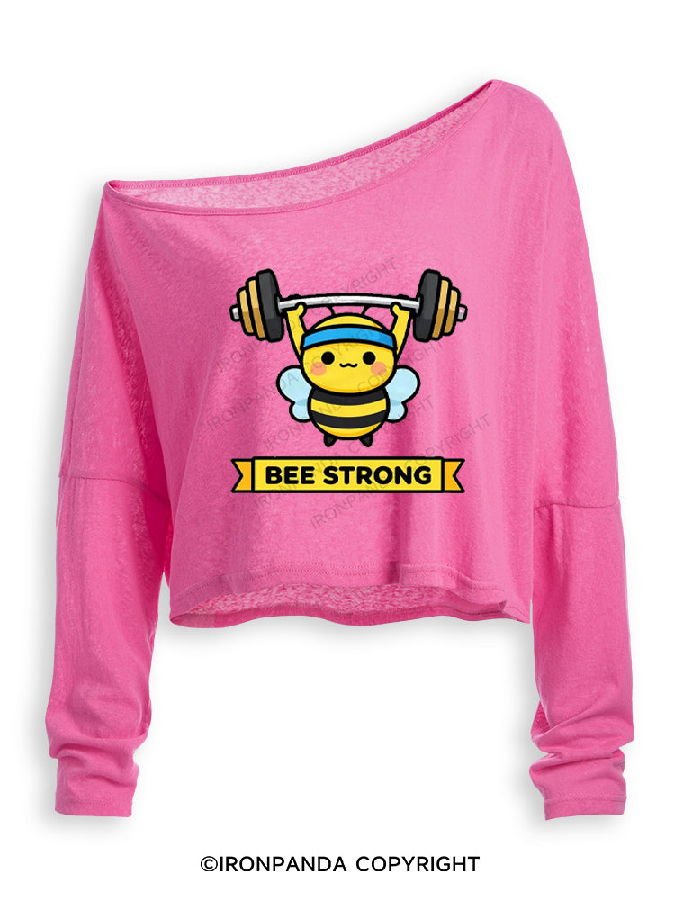 Honey Bee Strong Off Shoulder Long Sleeve Crop Top