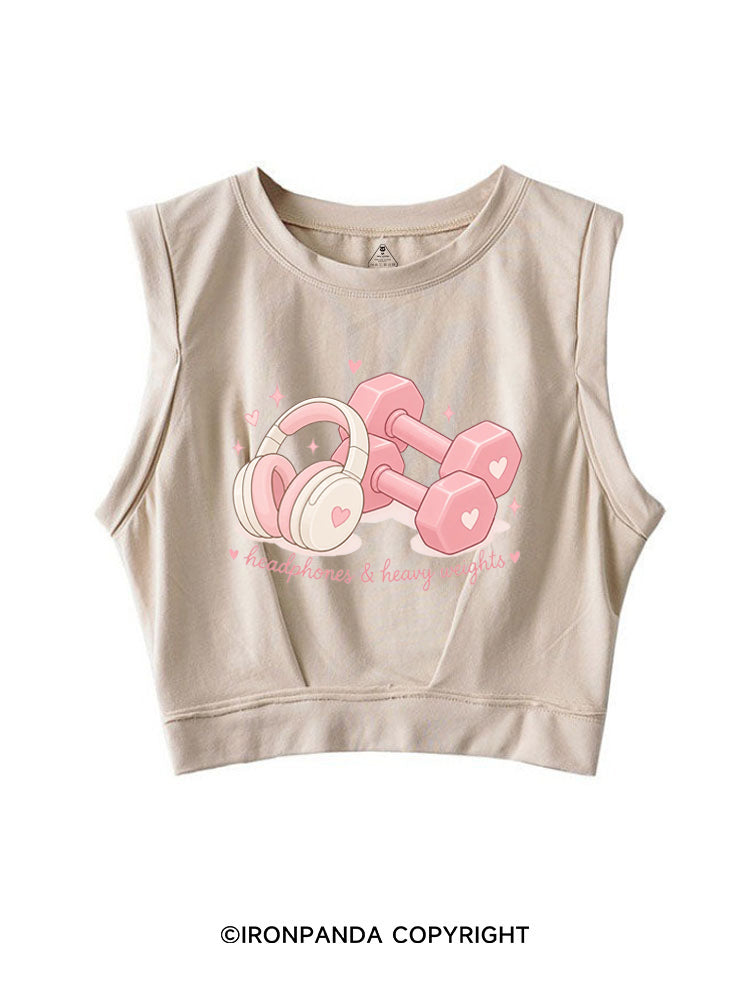 HEADPHONES & HEAVY WEIGHTS SLEEVELESS CROP TOPS