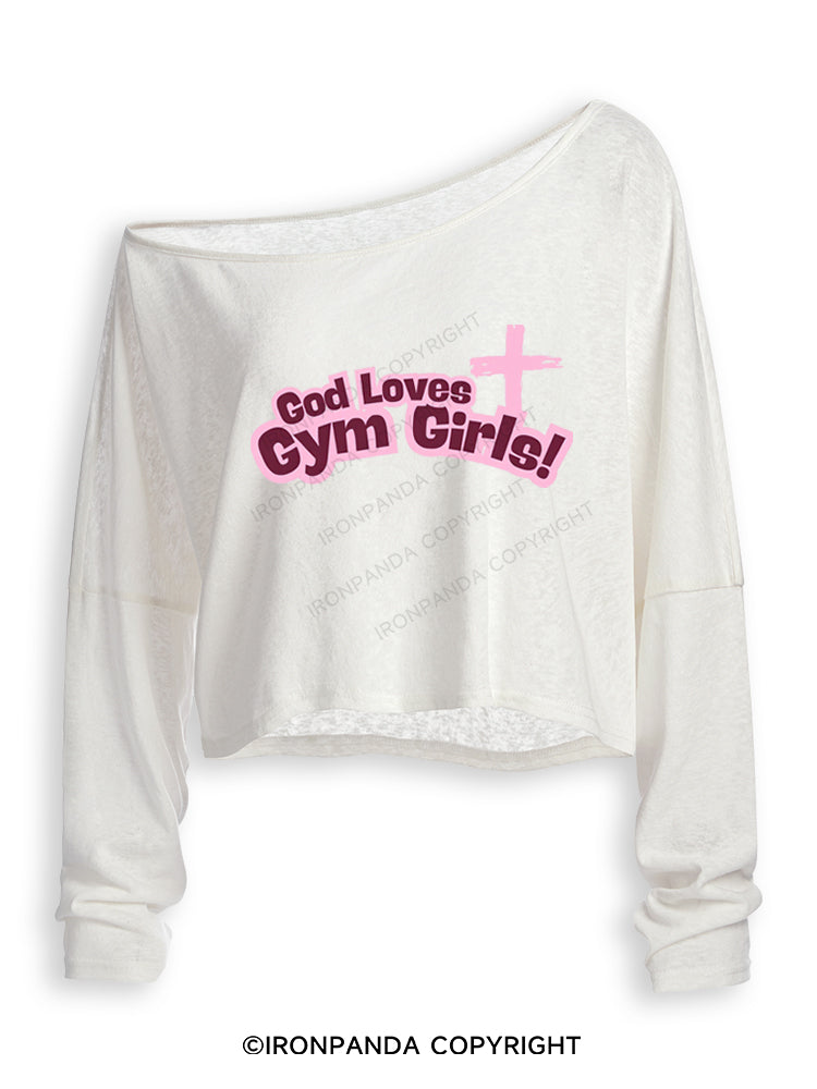 God Loves Gym Girls! Off Shoulder Long Sleeve Crop Top