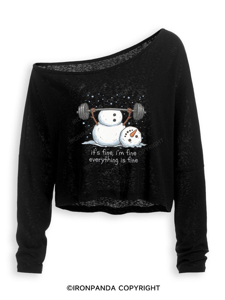 IT'S FINE, I'M FINE, EVERYTHING IS FINE Off Shoulder Long Sleeve Crop Top
