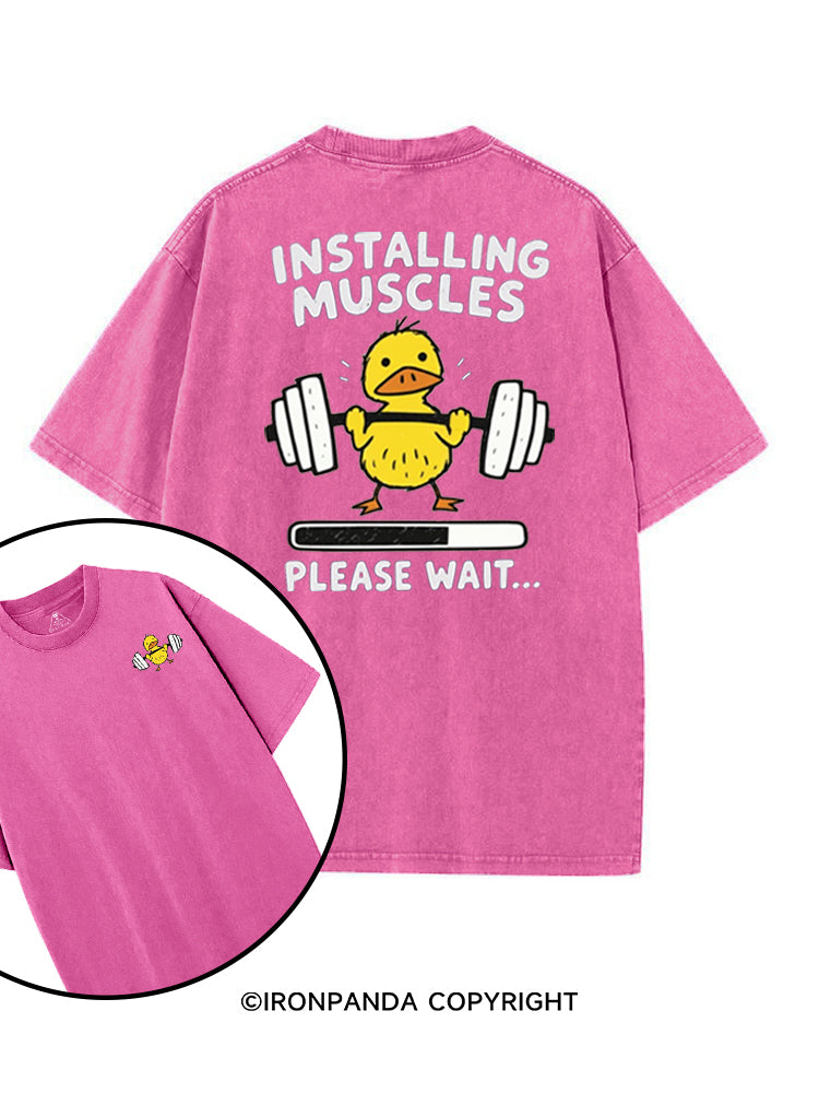 INSTALLING MUSCLES PLEASE WAIT WEIGHTLIFTING GYM DUCK printed Gym Shirt