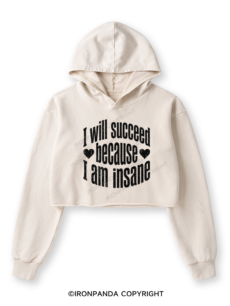 I WILL SUCCEED BECAUSE I AM INSANE Washed Crop Hoodie