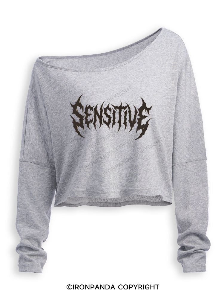 Sensitivity and Empathy is a Strength Off Shoulder Long Sleeve Crop Top