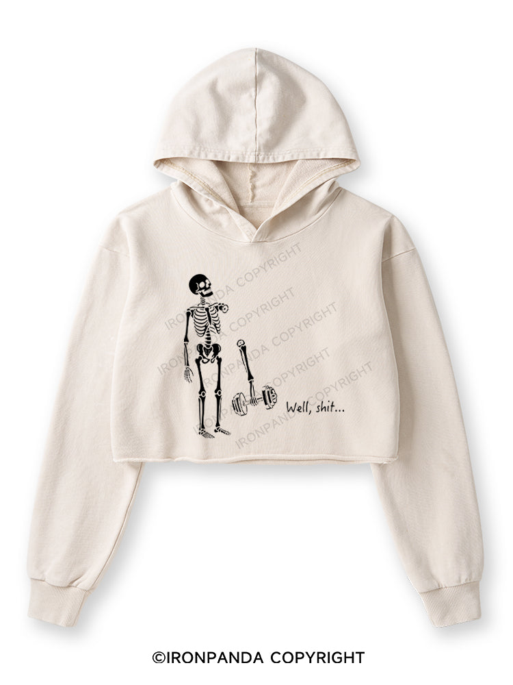 Well Shit Funny Skeleton Washed Crop Hoodie