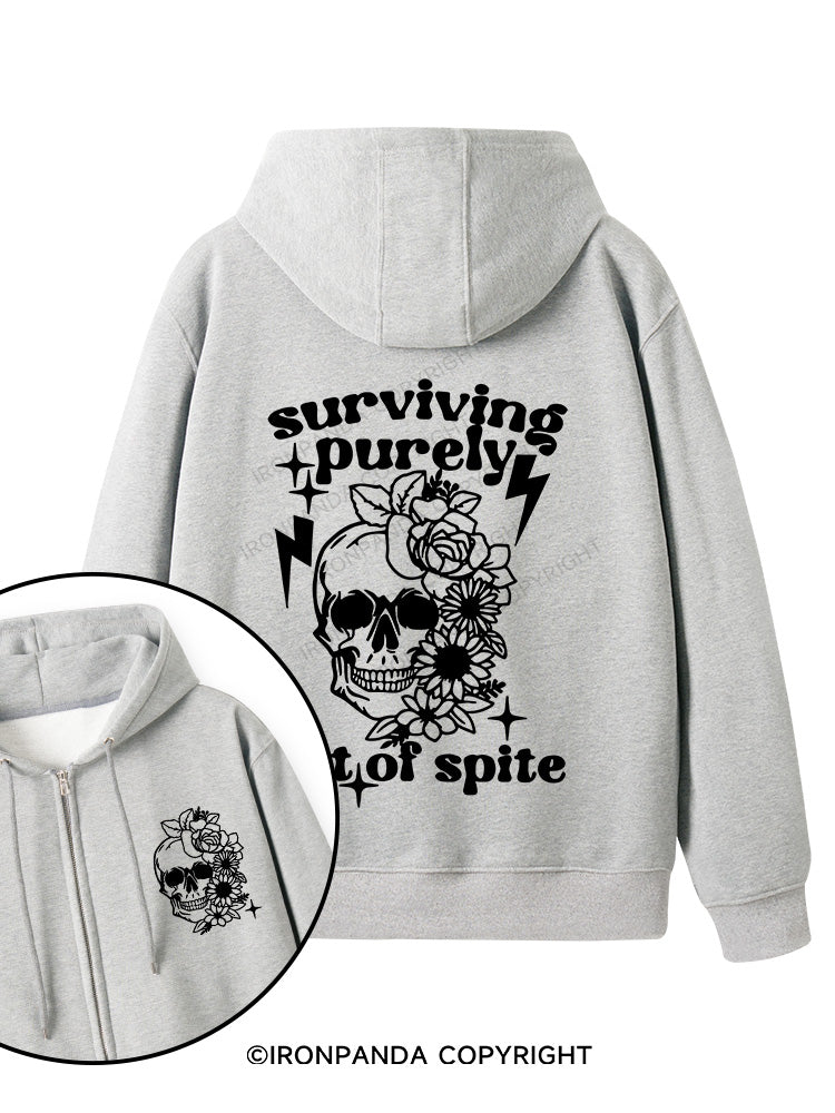 SURVIVING PURELY OUT OF SPITE Double-Sided Printed Fleece Zip Up Hoodie