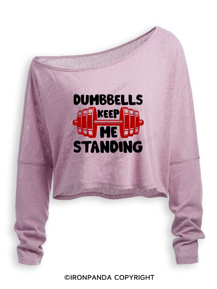 DUMBBELLS KEEP ME STANDING Off Shoulder Long Sleeve Crop Top