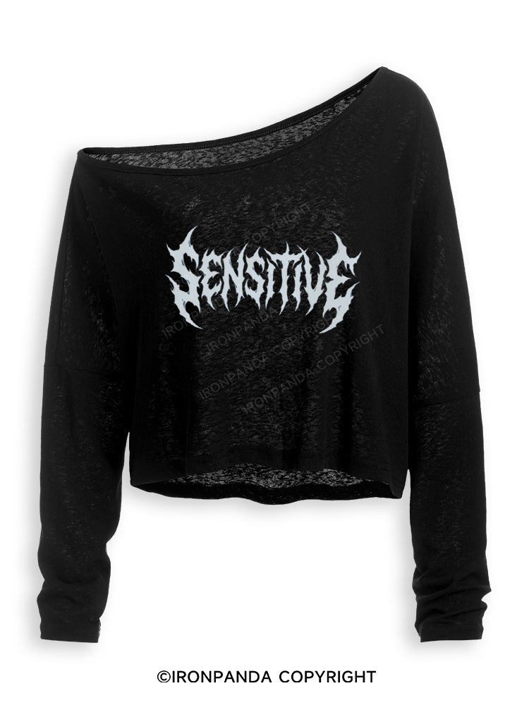 Sensitivity and Empathy is a Strength Off Shoulder Long Sleeve Crop Top
