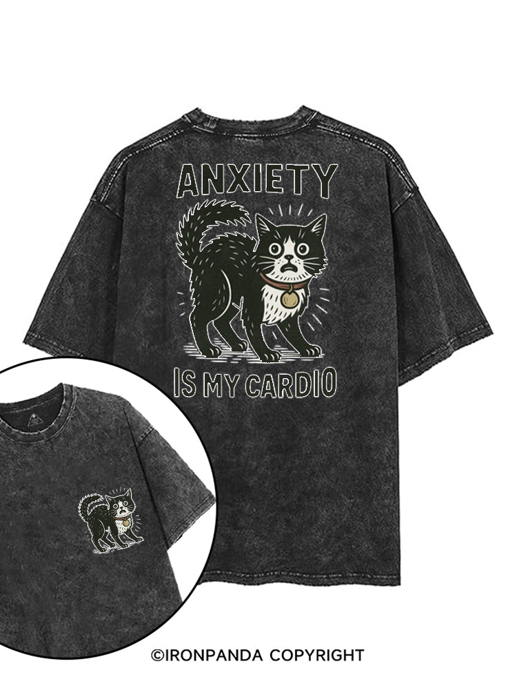 ANXIETY IS MY CARDIO CUTE KITTY printed Gym Shirt