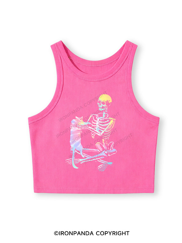 LIFT HEAVY. PET CATS Fitted Crop Tank Top