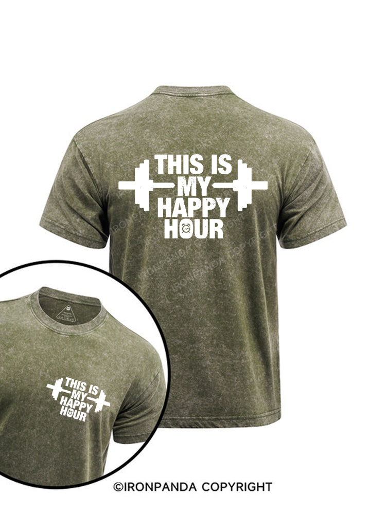 THIS IS MY HAPPY HOUR Printed Washed Gym Shirt
