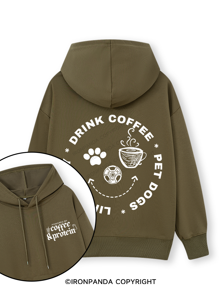 Lift Heavy, Drink Coffee, Pet Dogs Double-Sided Printed Classic Gym Hoodie