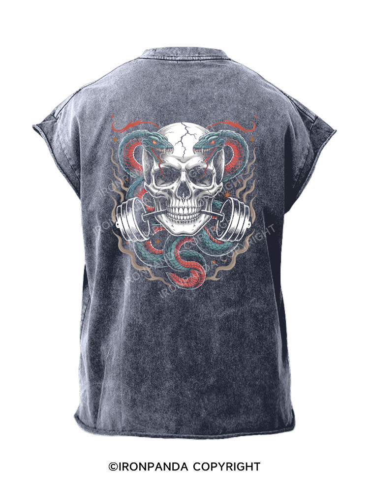 Barbell Skull Back Printed Cut Off Tank