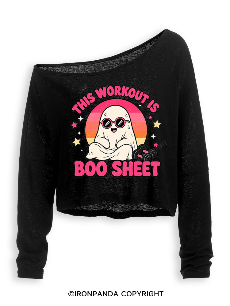 THIS WORKOUT IS BOO SHEET FUNNY GHOST Off Shoulder Long Sleeve Crop Top