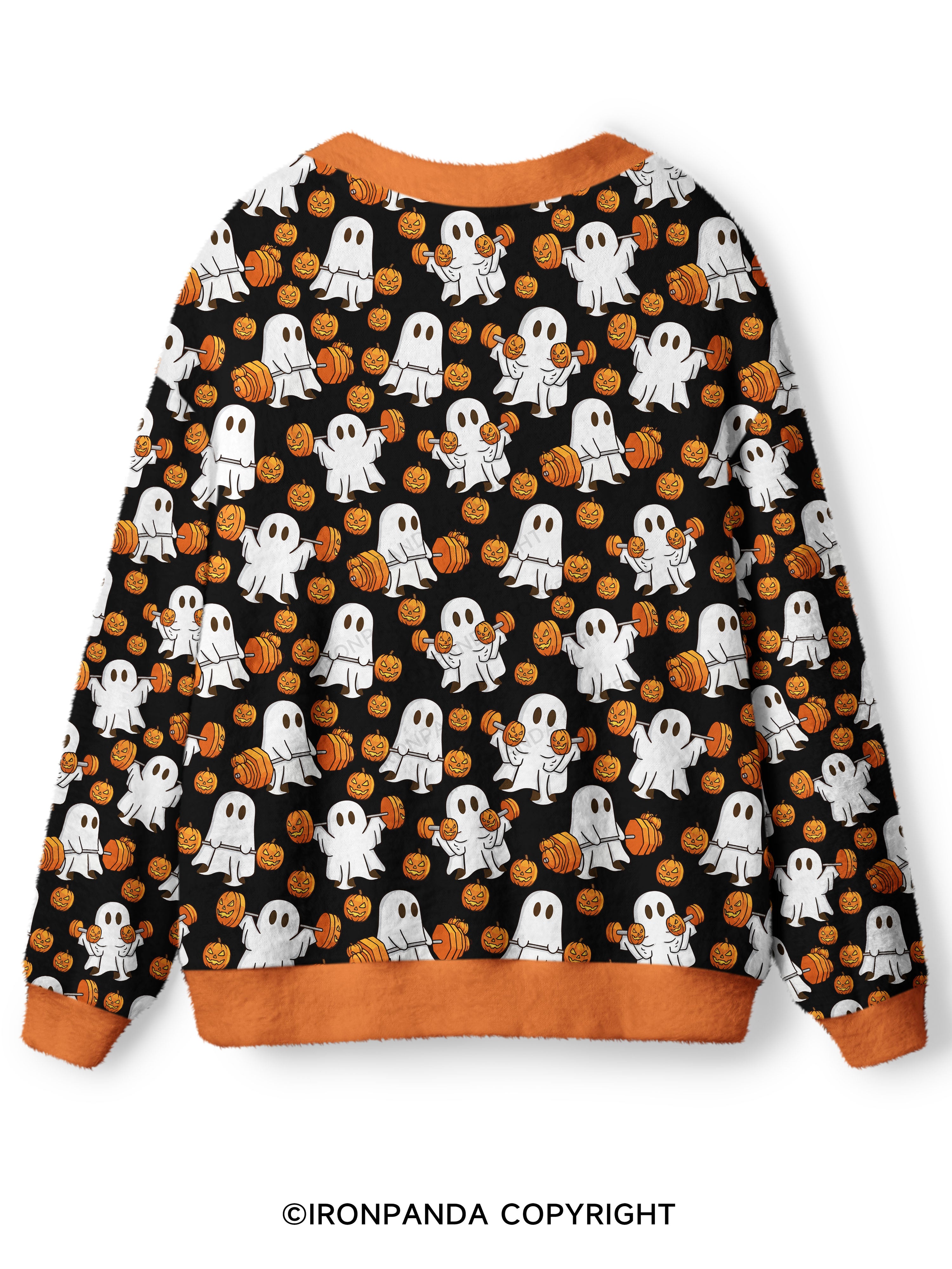 WEIGHT LIFTING GHOSTS FUNNY FITNESS Ugly Cardigan Sweater