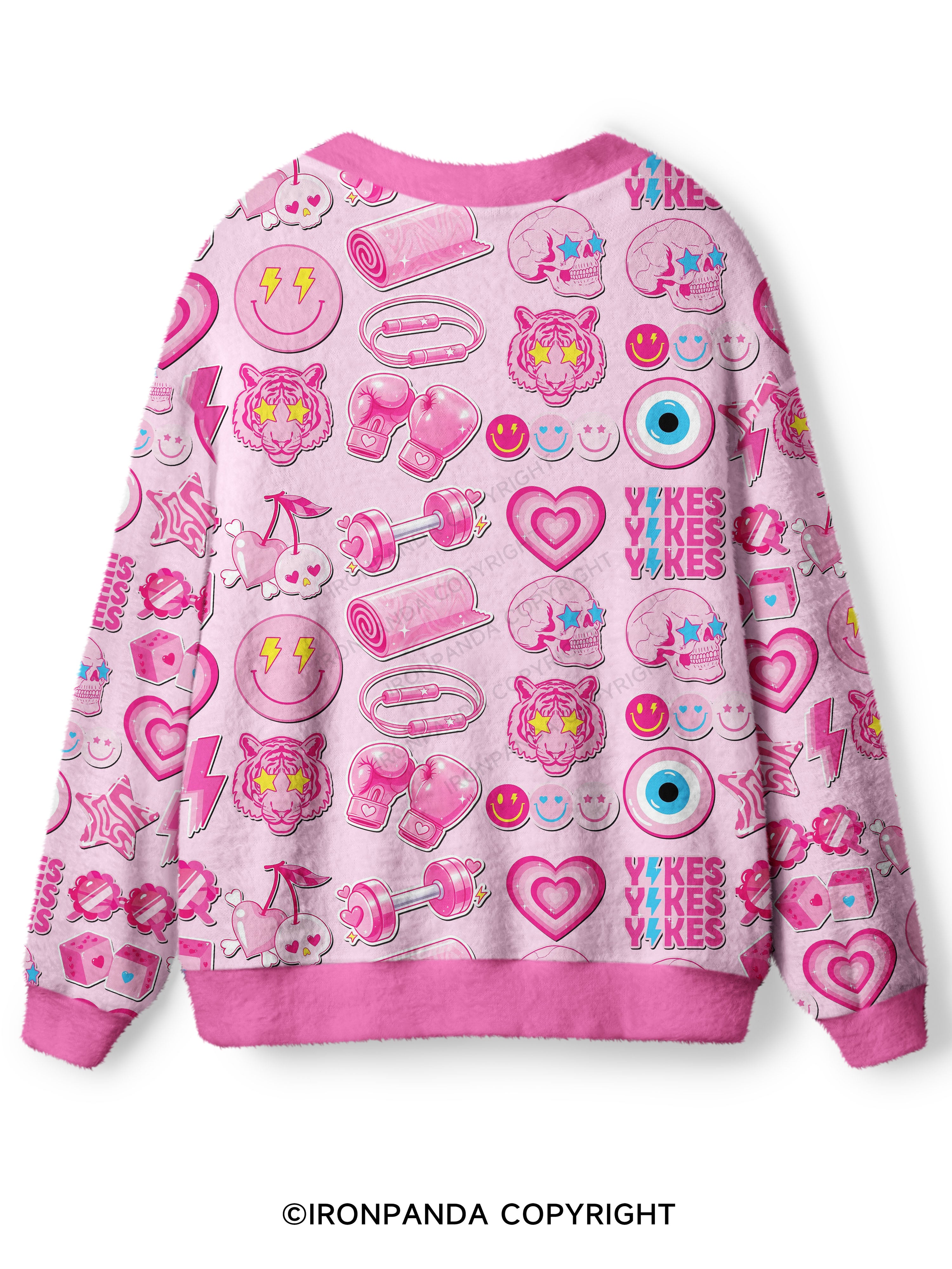 Pink Gym Sticker Bomb Ugly Cardigan Sweater