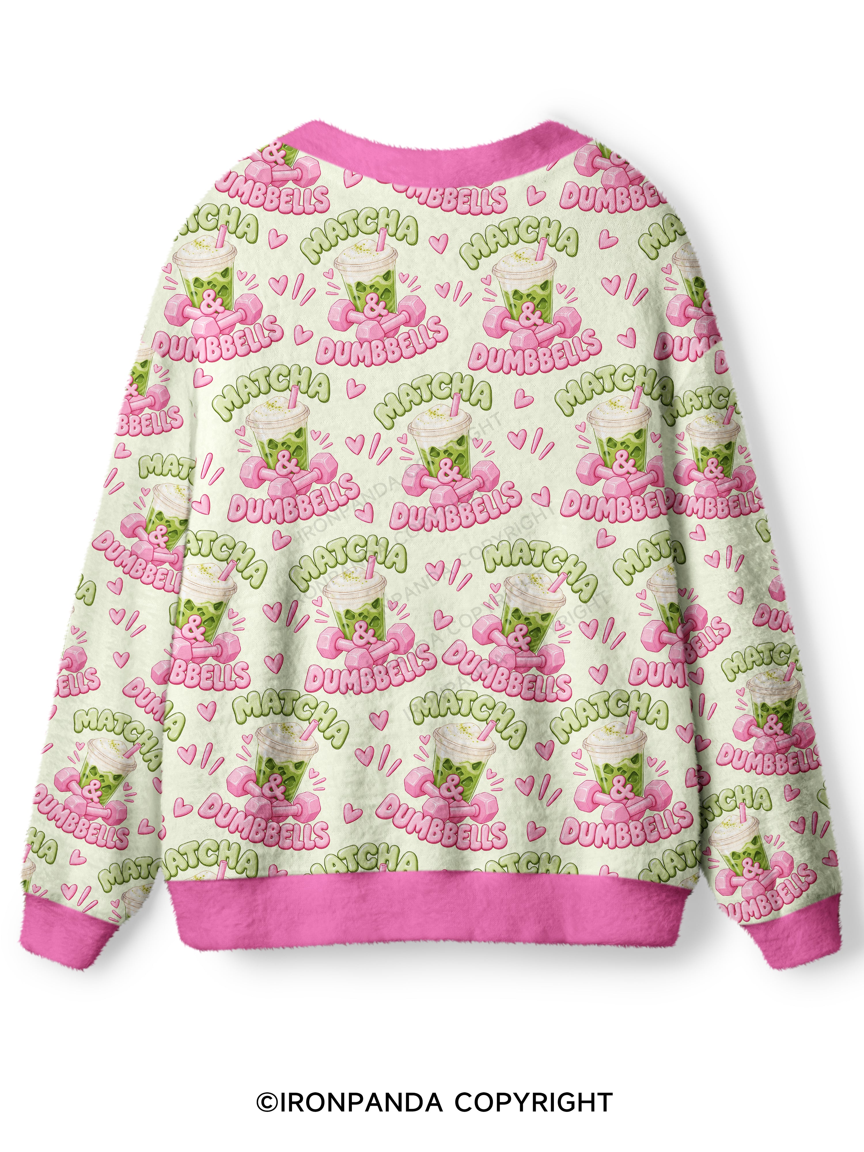 MATCHA & DUMBBELLS MATCHA GYM LOVER Ugly Cardigan Sweater