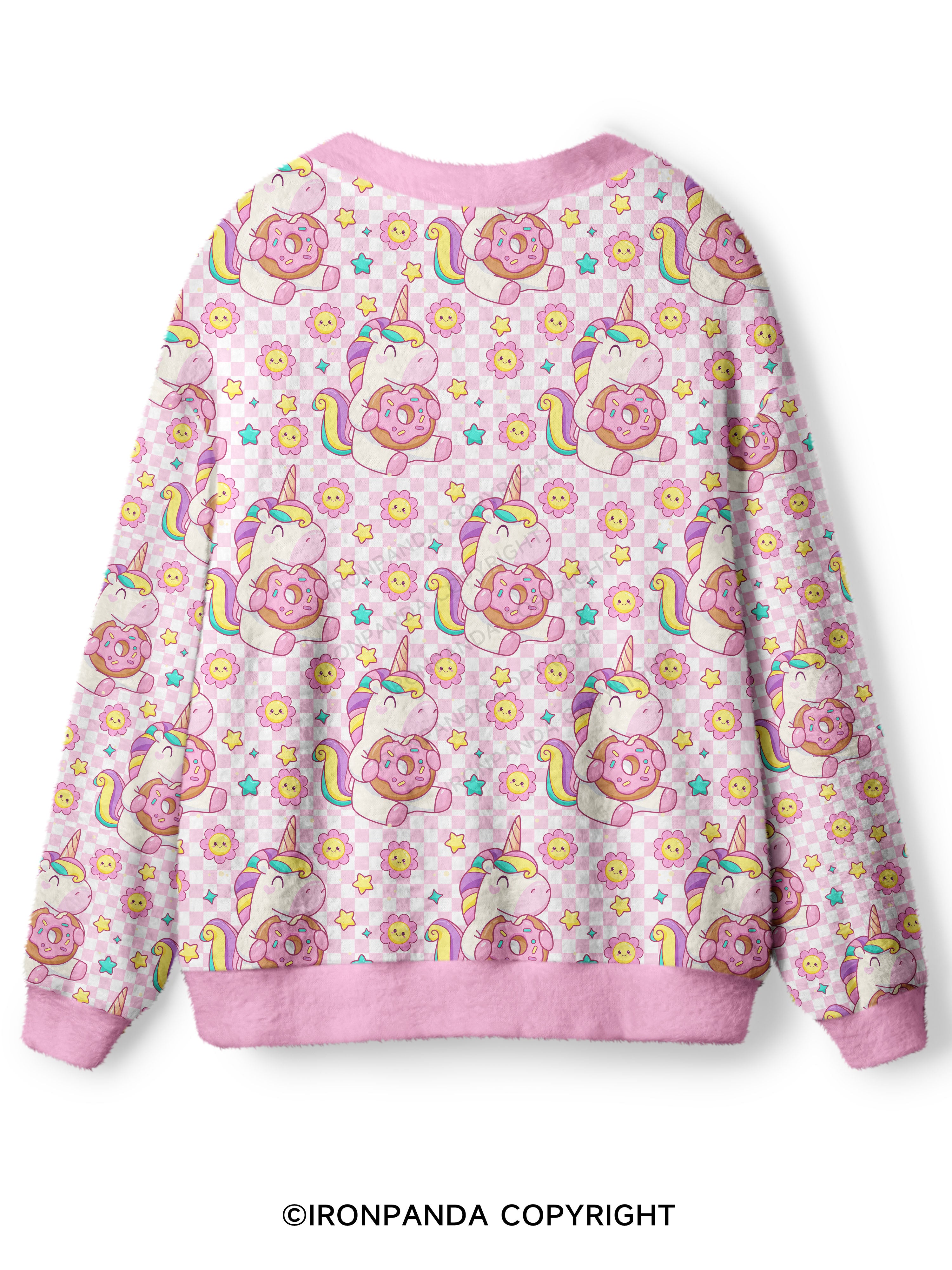 Checkerboard Gym Unicorn Ugly Cardigan Sweater