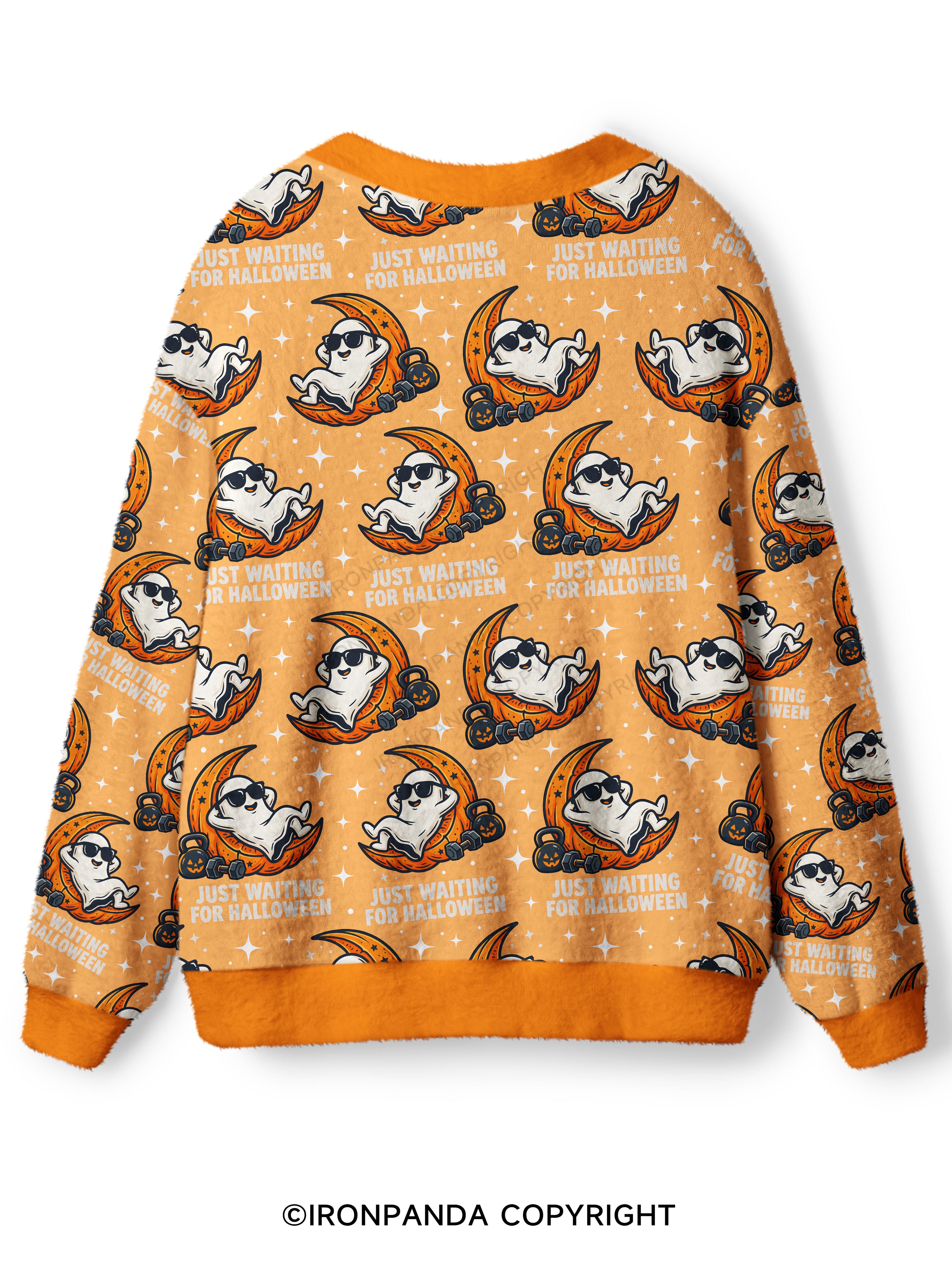 JUST WAITING FOR HALLOWEEN GYM GHOST Ugly Cardigan Sweater