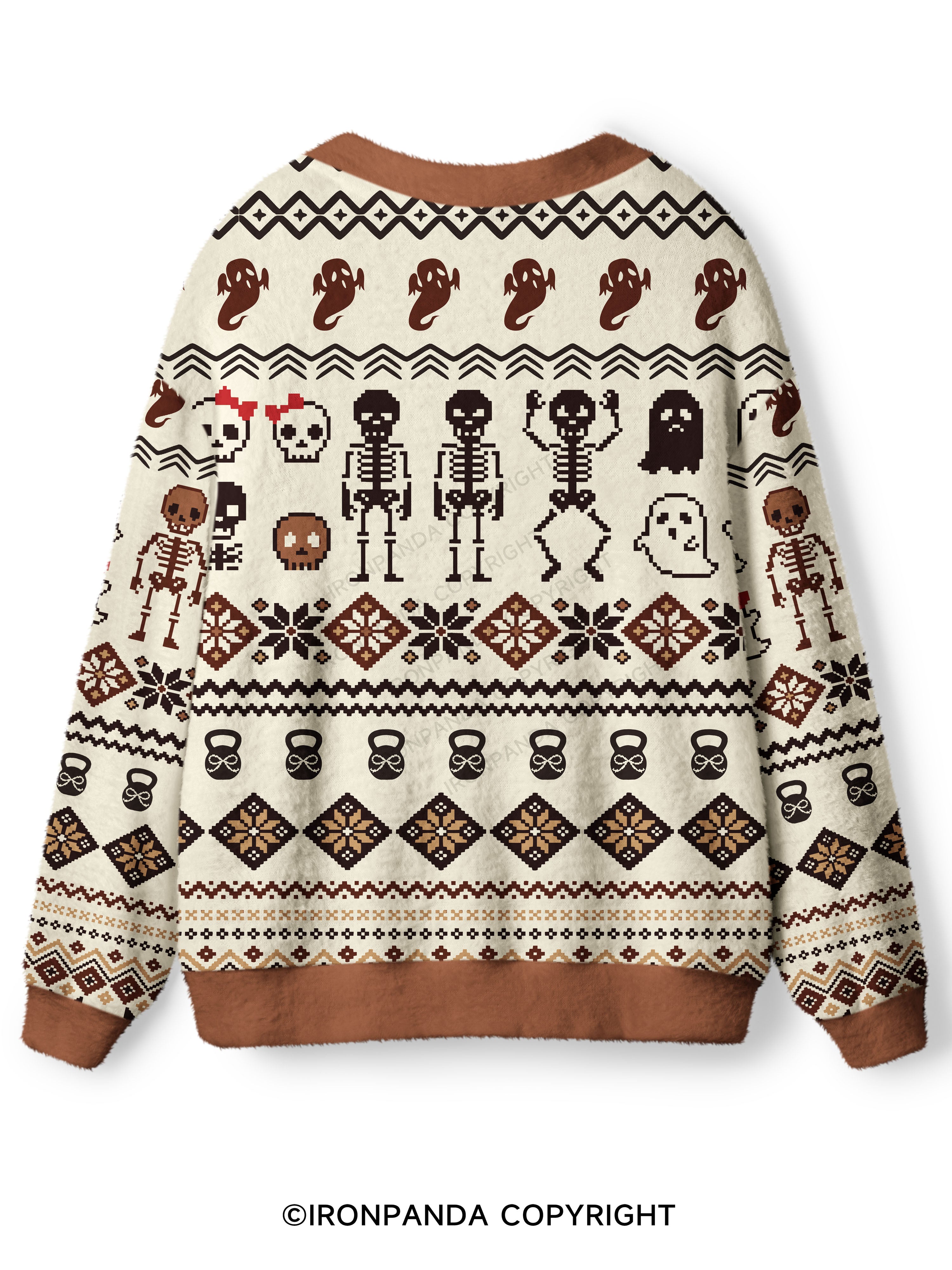 Ghost and Skeleton Workout Spooky Exercise Ugly Cardigan Sweater