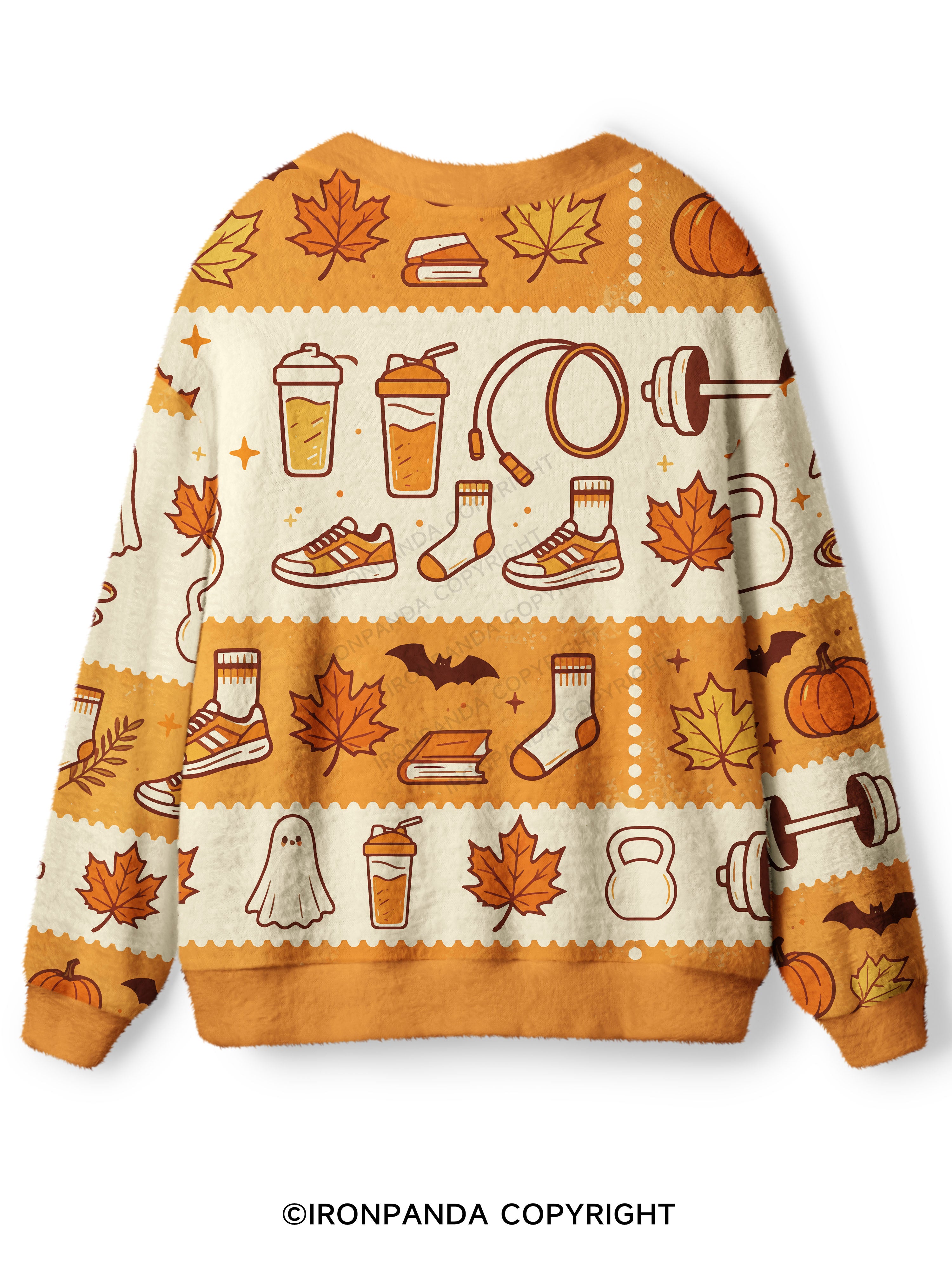 Fall Gym Ghost Pattern Print Ugly Cardigan Sweater