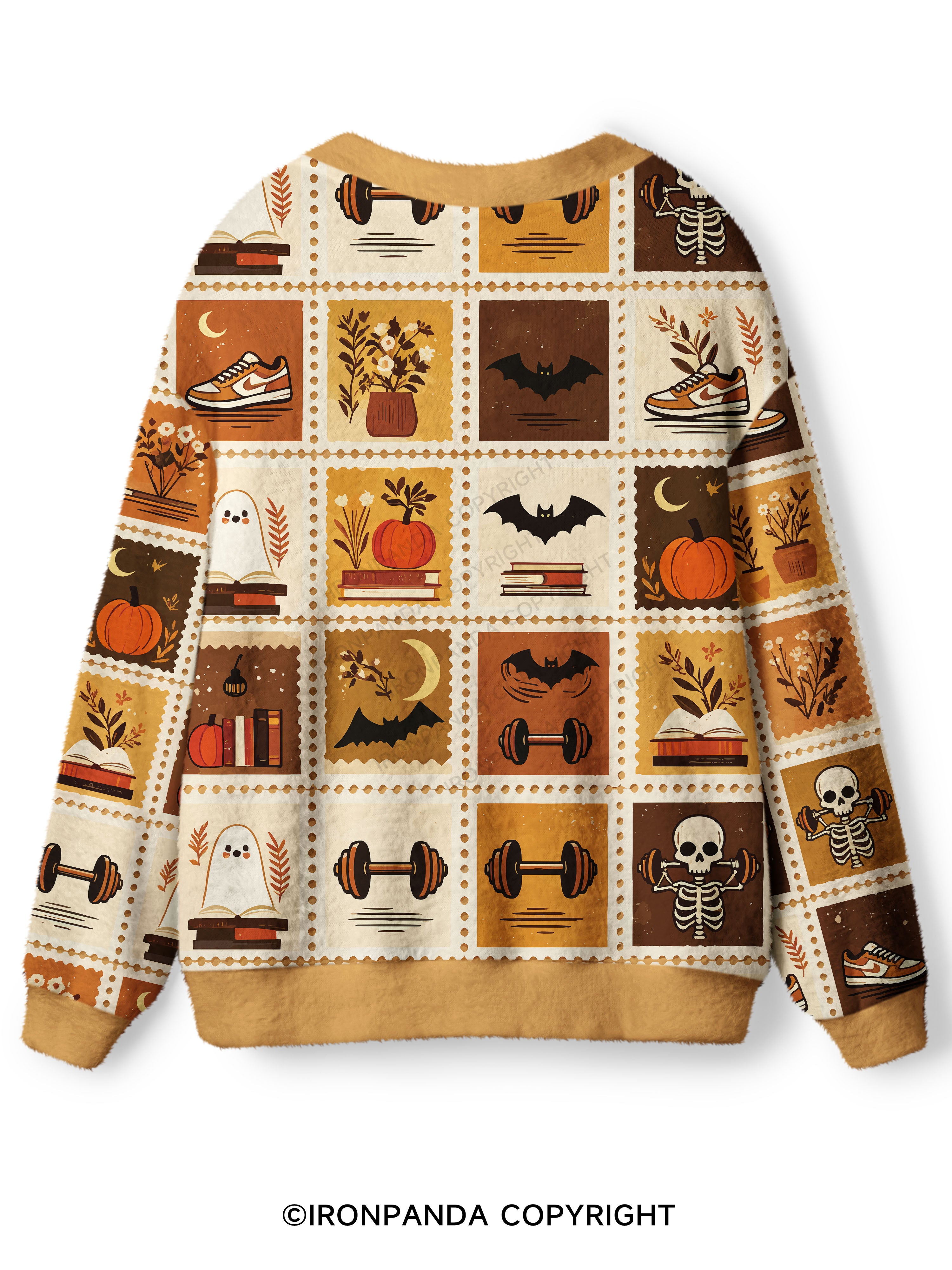 Halloween Fall Fitness Grid Print Ugly Cardigan Sweater