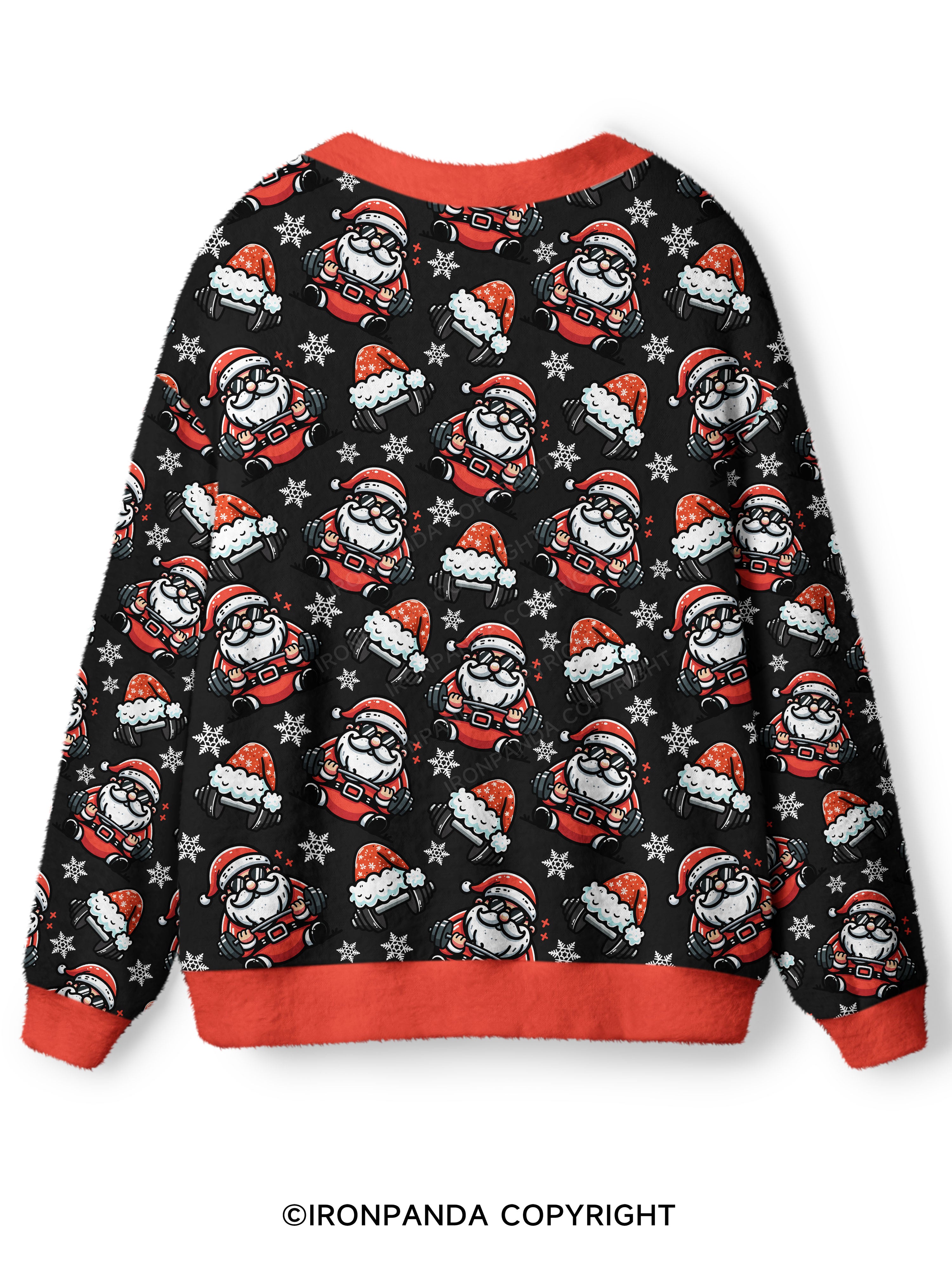 Lifting Santa Claus Ugly Fuzzy Fleece Sweater