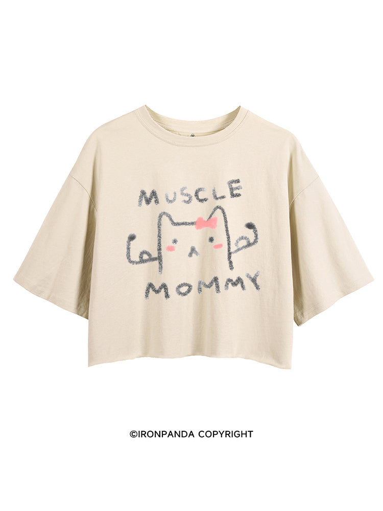 MUSCLE MOM GYM KITTY CROP TOPS