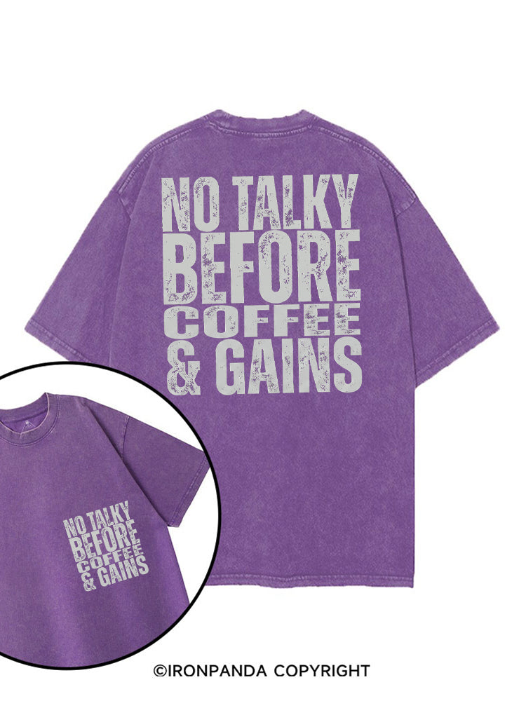 NO TALKY BEFORE COFFEE & GAINS printed Gym Shirt