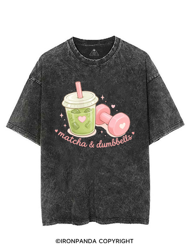 MATCHA & DUMBBELLS MATCHA GYM LOVER VINTAGE GYM SHIRT
